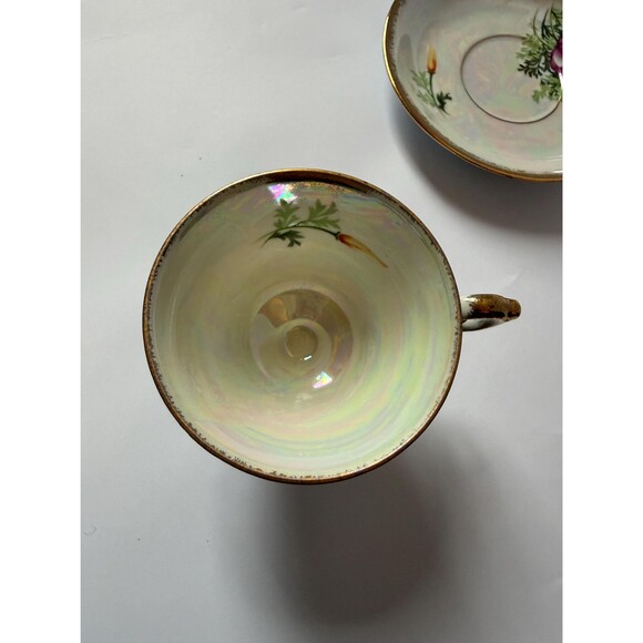 VTG Sterling China Japan Birth Month-August Poppy Iridescent Teacup & Saucer - Picture 4 of 10